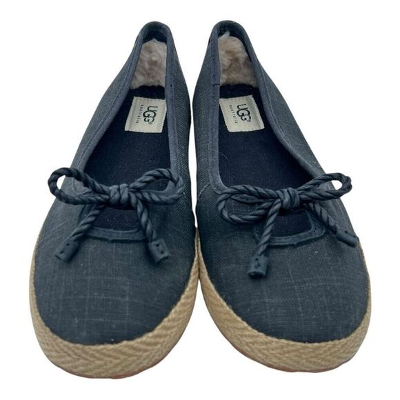 UGG Women's Syleste Canvas Bow Tie Slip On Espadrille Flats Black Size 9.5 - Picture 3 of 13
